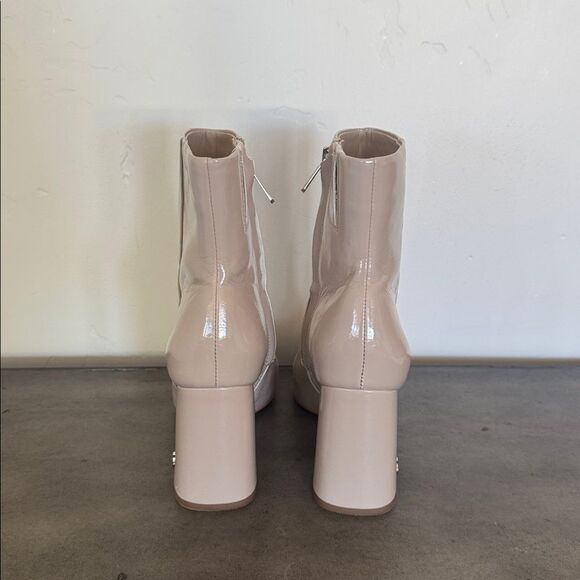 Sam Edelman CODIE 2 Shiny Patent Faux Leather Latte Chic Boots Square Toe Size 8 - Picture 3 of 12